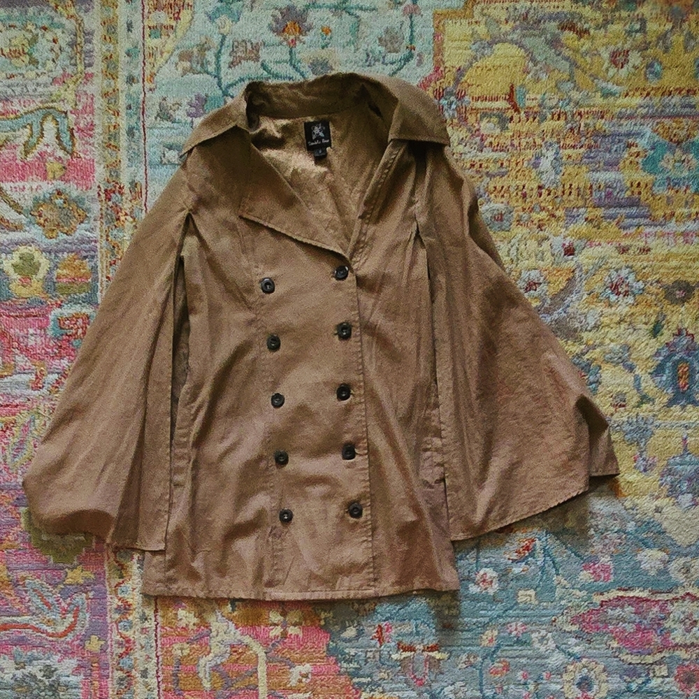 Double Zero Brown Cape Coat with Flowing Silhouette